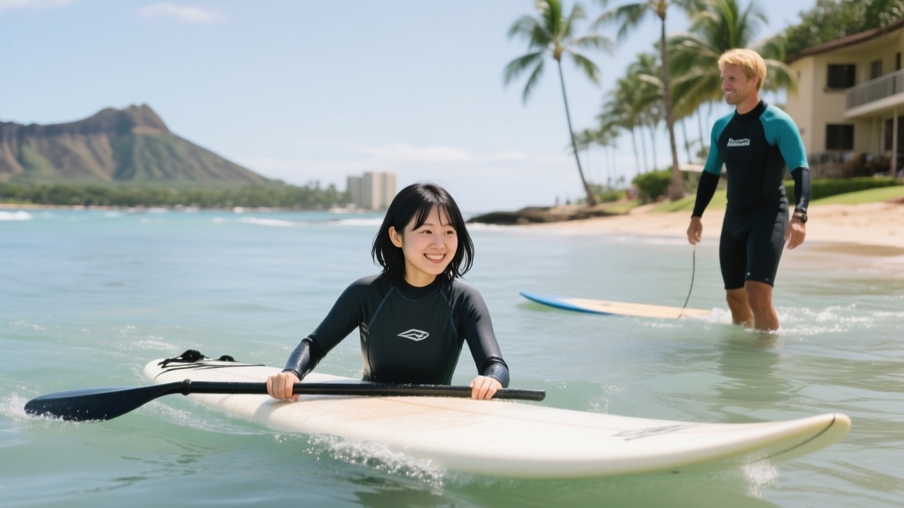 ALOHAの文字が一文字ずつ書かれたカラフルなサーフボードが飾られている様子